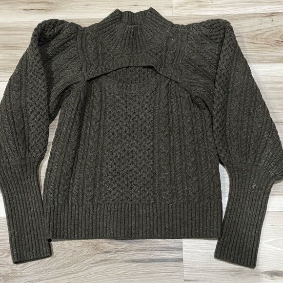 Sea New York Juliette Cable Knit Cut Out Green Merino Wool Sweater Women’s Small - Picture 6 of 6